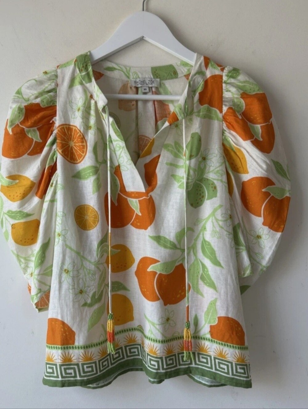 Rachel Zoe Citrus-Print Puff Sleeve Blouse | Size XL - NWT - Picture 5 of 6